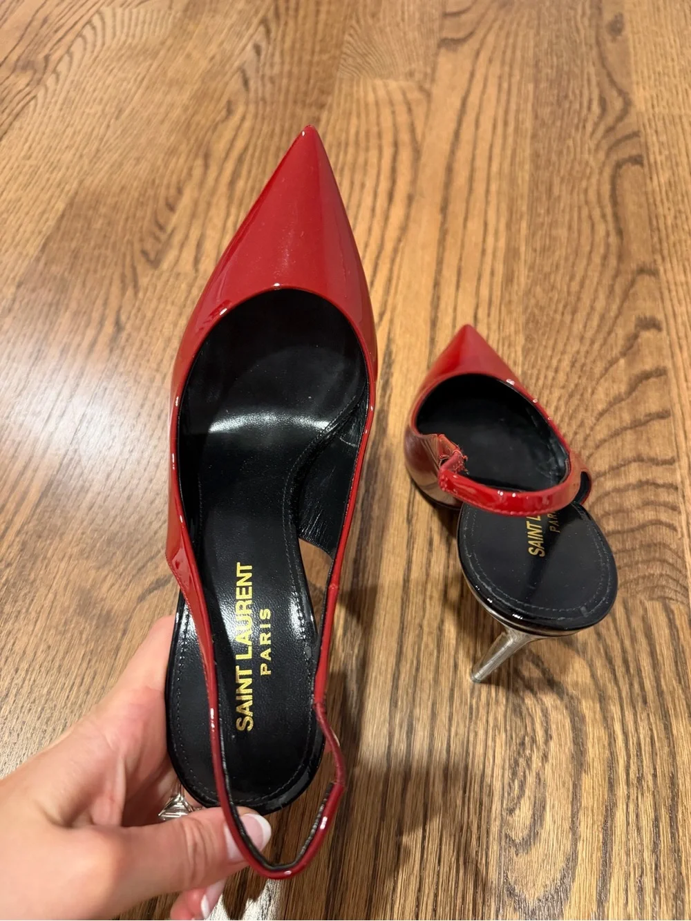 Saint Laurent Red Patent Pointed Slingback Pumps YSL - Picture 4 of 16